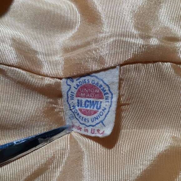 Vintage Mid Century Double Breasted Coat Beige Pea Coat Style USA Union Made L - Picture 8 of 12